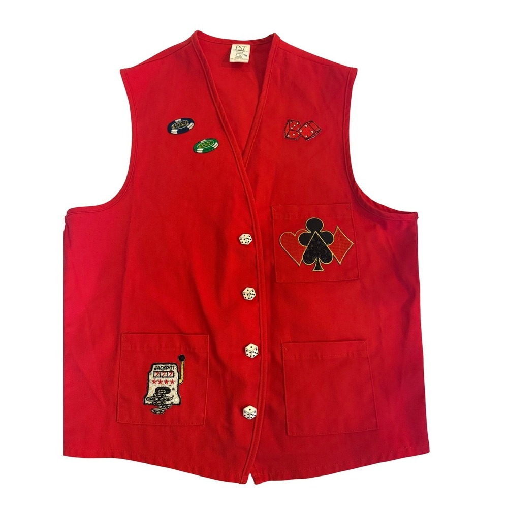 PST Womens Vest Medium Red Las Vegas Novelty Patch Americana Halloween Costume